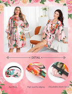 EPLAZA Silk Robes for Women Satin Robe Short Sexy Print Flower Kimono Loungewear Wedding Bridal Party
