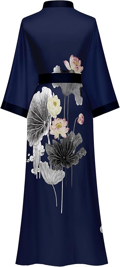 Kihnop Women's Floral Long Kimono Robe Long Satin Robe Long Silk Robe Ladies Kimonos Silky Bathrobe Cover Up, One Size