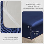 MR&HM Satin Bed Sheets, King Size Sheets Set, 6 Pcs Silky Bedding Set with 15 Inches Deep Pocket for Mattress (King, Navy Blue)