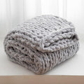 WESHIONGOO Chunky Knit Blanket Throw 51"×63" Knitted Throw Blankets for Couch Bed Fluffy Soft Blanket with Jumbo Chenille Yarn Thick 100% Handmade (Lingt Grey)