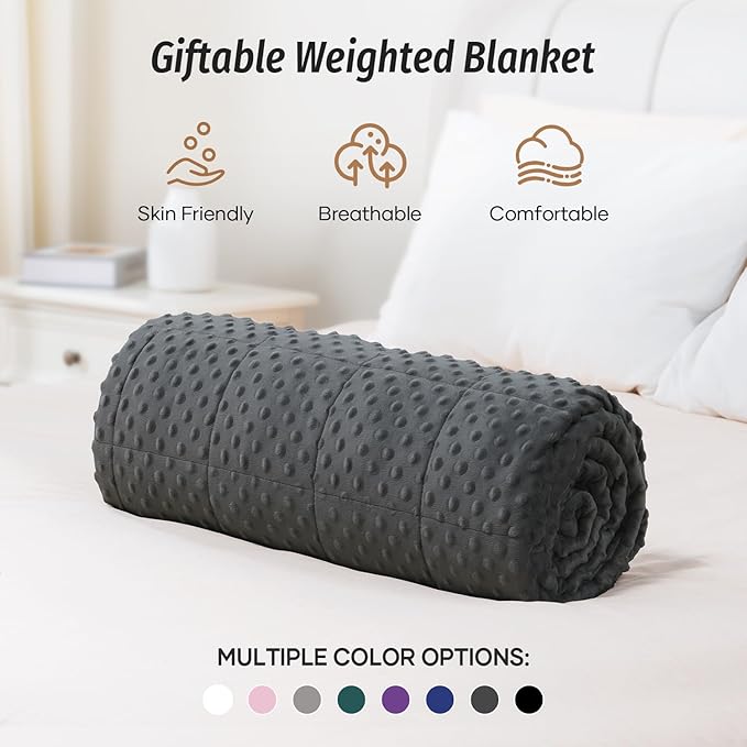 Wemore Minky Dot Weighted Blanket for Adults Queen Size 12 lbs, Soft Cozy Heavy Blanket for Bed and Couch, Breathable Blanket for All-Season with Glass Beads, Dark Grey 60 x 80 inches