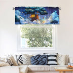Whimsical Treehouse in Dreamy Night Sky Curtain Valance Peach Skin Velvet Printed Window Valance with Rod Pocket Light Filtering for Kitchen Bathroom 54x18in
