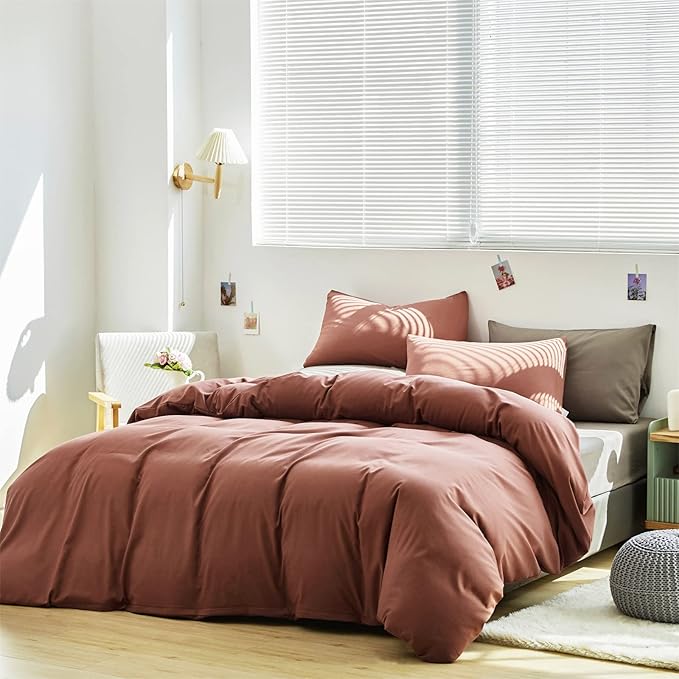 Luxlovery Brick Red Comforter Set King Dark Rust Bedding Comforter Set Solid Blackish Red Breathable Blanket Quilts 3 Piece Bedding Set for King Bed