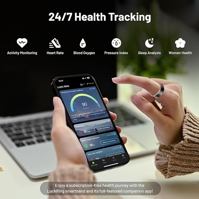Smart Ring for Women & Men - IP68 Waterproof Fitness Tracker with Long Lasting Batteries, 28-Language App, Sleep/Step/Heart Rate Monitor, Compatible with iOS & Android (Pink, 7)