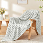 BEDELITE Light Grey Throw Blanket Twin Size for Bed- Super Soft and Warm 3D Checkered Fluffy Fuzzy Fleece Blanket, Luxurious Plush Cozy Blanket for Room Decor Fall and Winter, 60x80 inches