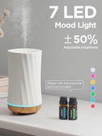 InnoGear 150ml Ceramic Oil Diffuser, Handcrafted Stone Essential Oil Diffuser Aromatherapy Diffusers Ultrasonic Cool Mist Humidifier Vaporizor with 2 Mist Modes for Room Home, White Twist Ceramic