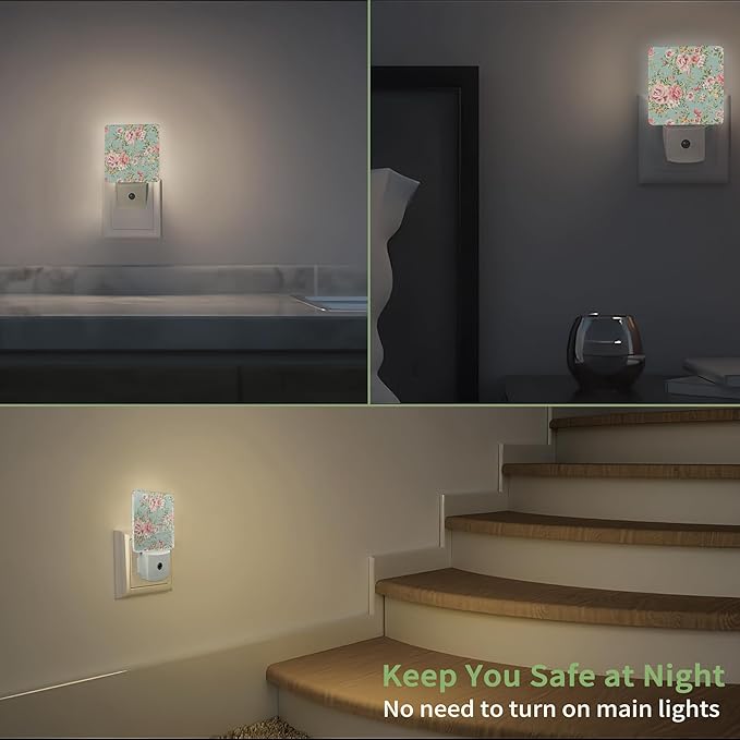 Shabby Chic Rose Night Light, Night Light Plug into Wall with Dusk to Dawn Sensor, LED Lamp Energy Saving Lights for Men Women Boys Girls,Lamp for Bedroom Bathroom Hallway