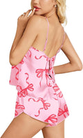Ekouaer Womens Satin Pajamas Set Tie Back Silk Pjs Adjustable Lingerie Cami Top and Shorts Nightwear Sets