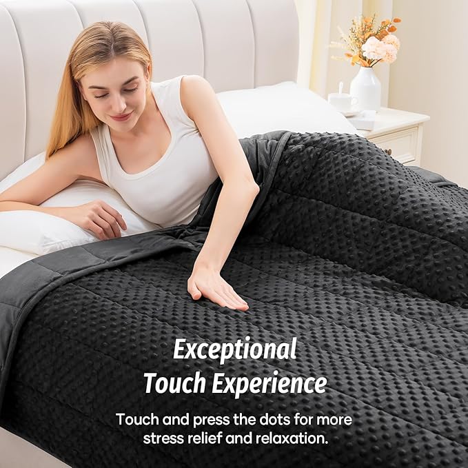 Wemore Minky Dot Weighted Blanket for Adults Twin Size 12 lb, Soft Heavy Blanket for Stress Relief and Sleep Promotion, Breathable Blanket for All-Season with Glass Beads, Black 60 x 80 inches
