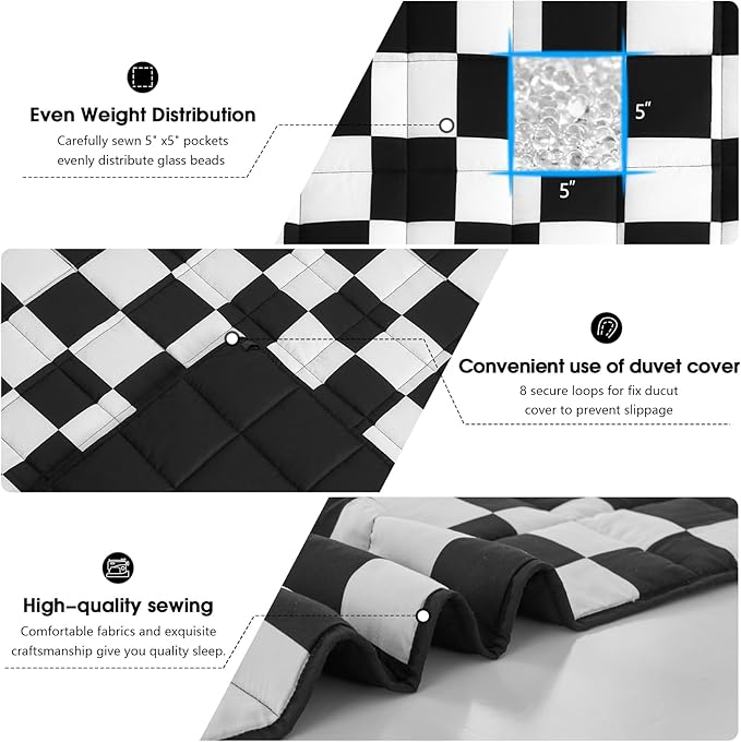 Black Checkered Weighted Blanket for Adults 20lbs, 48"x72", Twin Full Size Cooling Plaid Heavy Throw Blanket for 130-220lbs, Microfiber Soft Thick Big Blankets Weighted Comforter Gift for Sleeping