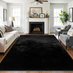 SHACOS Silky Soft Faux Rabbit Fur Area Rug 6'x9' Non Slip Washable Padded Medium Thick Rugs Fluffy Cozy Indoor Modern Carpet for Living Room Bedroom Dining Room Kids Room Dorm Home Decor, Black