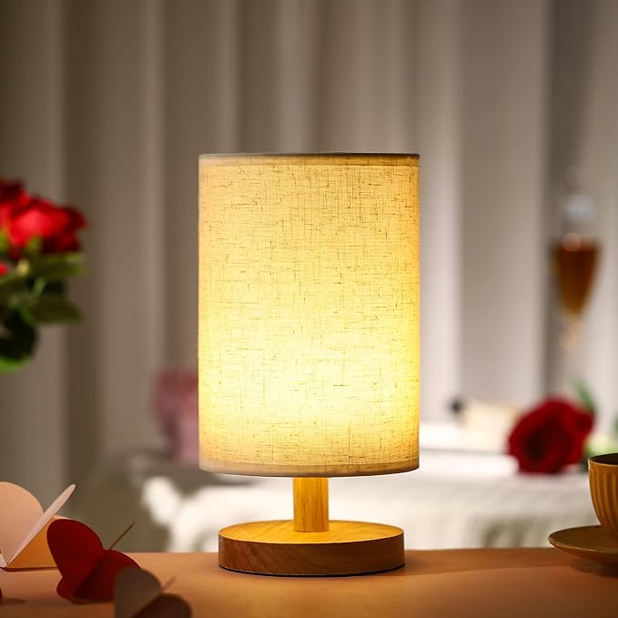 WSYEAR Small Table Lamp for Bedroom - Bedside Lamps for Nightstand, Minimalist Night Stand Light Lamp with Fabric Shade, Desk Reading Lamp for Kids Room Living Room Office Dorm