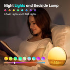 Geuuap Wood Grain White Noise Sound Machine Sunrise Alarm Clock with 25 Soothing Sounds, 17 Dimmable Night Lights, Bluetooth Speaker Wake Up Light alarm clocks for bedrooms, Heavy Sleepers, Baby, Kids