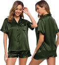 SWOMOG Womens Silk Satin Pajamas Set Short Sleeve Sleepwear Button Down Top and Shorts Loungewear 2 Piece Pjs Set XS-3XL