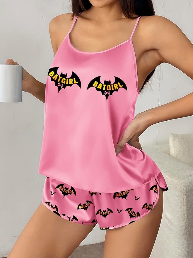 Ekouaer Silk Pajamas Set for Women Satin Backless Lingerie Pjs Cami Top and Shorts Nightwear
