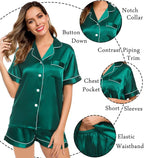 LecGee Womens Silk Satin Pajamas Short Sleeve Loungewear Two-Piece Sleepwear Button-Down Pj Set