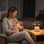 Wood Mushroom Lamp, Rechargeable Small Bedside Lamp, Touch Mushroom Night Light Small lamp for nightstand, Portable Battery Operated Lights for Bedroom Kids Birthday Gifts