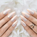 Hypnaughty 24 Pcs Light Peach Almond Chrome Luxury Press On Nails and Glue Reflective Medium Long Pointed Reusable False Nails (Light Peach Almond Chrome)