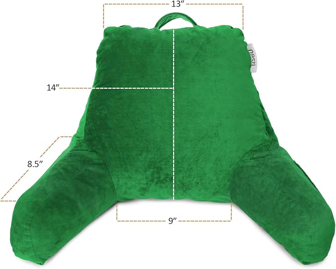 Clara Clark Reading Pillow for Kids & Teens with Shredded Memory Foam, Backrest Pillows for Reading, Watching, and Gaming, Use on The Couch, Bed, or Floor, Adjustable Support with Washable Cover Green