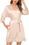 SWOMOG Women's Satin Robe Set 2 Piece Sexy Pajamas Sets Lace Cami Nightgown and Silk Robes Nightwear