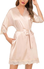 SWOMOG Women's Satin Robe Set 2 Piece Sexy Pajamas Sets Lace Cami Nightgown and Silk Robes Nightwear