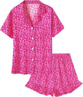 Umeyda Girls & Women Satin Pajamas Set Button Down 2 Piece Silk Pjs Shorts Set Ruffle Sleepwear, 5 Years-Women L