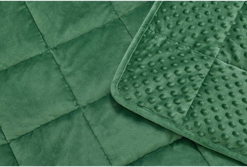TONGDADA Minky Weighted Blanket | 40''x60'',7lbs | Cozy and Soft Minky Weighted Throw Blanket | Luxury Velvet with Premium Glass Beads | Dark Green Minky