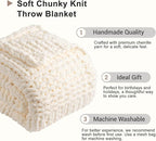 Bunnikins & Clover Cream White Hand Knitted Blanket with Chenille Yarn, Chunky Knit Ivory Throw Blanket for Bed Living Room Home Decor, 50"x60"