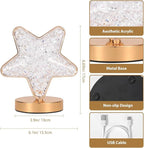 Lewondr Star Table Lamp, Stepless Dimmable Touch Lamp with 3 Colors, Rechargeable Night Light with USB Port, Crystal Star Light Bedside Lamp for Nightstand Desk Bedroom Living Room Home Decor