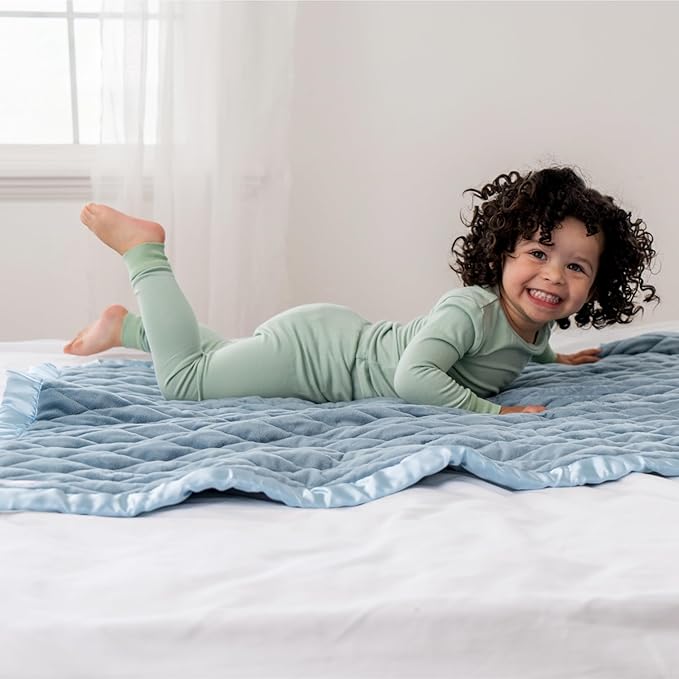 Dreamland Baby 4lb Weighted Blanket for Kids. Breathable Dual Fabrics with Minky Cooling Side & Cozy Microfleece on Reverse. Mom-Owned US Business, Premium Materials (Ocean Blue)