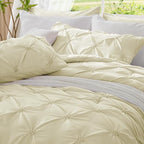 BEDELITE Beige King Size Comforter Set - 3 Pieces Boho Pintuck Bedding Comforter Sets, Lightweight Soft & Warm King Bedding Set with 2 Pillowcases for All Season