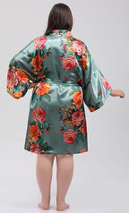 QXQTER Peony Floral Silky Satin Robe Wedding Bridal Party Bride Bridesmaid Robes for Women Dressing Gown Kimono Robe