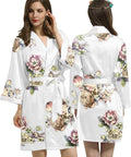 WJing Yi Jia Womens Satin Kimono Robe Silky Robes Floral Bathrobe Bride Bridesmaid Wedding Bridal Dressing Gown Loungewear
