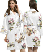 WJing Yi Jia Womens Satin Kimono Robe Silky Robes Floral Bathrobe Bride Bridesmaid Wedding Bridal Dressing Gown Loungewear