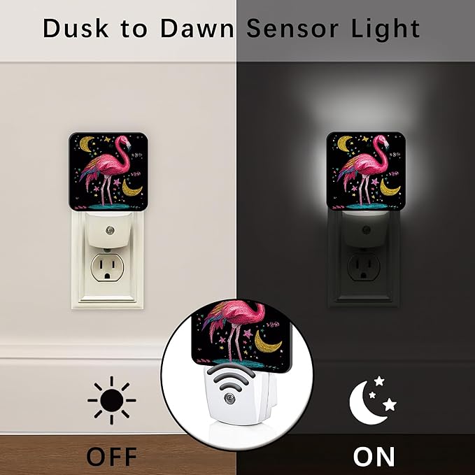 Tropical Bird Night Lights Plug Into Wall, Fanciful Playful Moon Stars Summer Peach Plug in Night Light with Dusk to Dawn Sensor for Living Room Family Room Bedroom Decor 1pcs