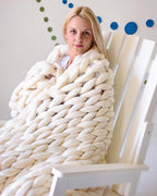 Chunky Knit Blanket, Boho Throw Blanket for Couch, Throw Blanket Knit Bed Scarf, Knitted Blanket, Supernatural Blanket, Wool Blanket for Home Decor or Gifts (Vanilla, 54"x75")