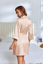 Ekouaer Silky Robes for Women Satin Knee Length Bride Bridesmaid Wedding Party 3/4 Sleeve Bathrobe Lightweight Sexy Sleepwear with Pockets Champagne S