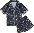 QPANCY Kids Satin Pajamas Sets Baby Boy Girl Button-Down Silk Sleepwear 2 Piece Short Sleeve Loungewear Clothes Set