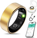 Smart Health Ring for Women Men Fitness Tracker with Heart Rate, Blood Oxygen, Blood Pressure, Sleep Monitoring, Step Counting, IP68 Waterproof for iOS and Android, No APP Fee, Gold 10
