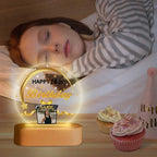 Customized Birthday Gifts Personalized Acrylic LED Night Light Lamp Crystal Ball Plaque Custom Photo Name Birthday Gifts for Mom Kids (Black and Gold)