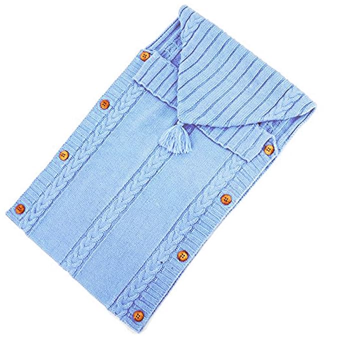 XMWEALTHY Newborn Baby Wrap Swaddle Blanket Knit Sleeping Bag Sleep Sack Stroller Wrap for Baby Light Blue 0-6 Month