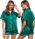 SWOMOG Womens Silk Satin Pajamas Set Short Sleeve Sleepwear Button Down Top and Shorts Loungewear 2 Piece Pjs Set XS-3XL