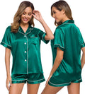 SWOMOG Womens Silk Satin Pajamas Set Short Sleeve Sleepwear Button Down Top and Shorts Loungewear 2 Piece Pjs Set XS-3XL