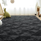 ISEAU 6x9 Area Rug for Living Room, Dark Grey Geometric Pattern Plush Rug for Bedroom, Kitchen, Soft Shaggy Carpets, Fluffy and Machine Washable Mats, Nursery Floors Mat, Boys Room Carpet Decor
