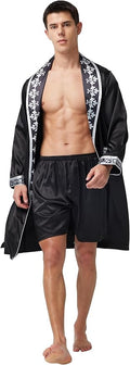 Tony & Candice Men's Satin Robe Lightweight Long Sleeve Silk Kimono Bathrobe with Shorts Set Sleepwear