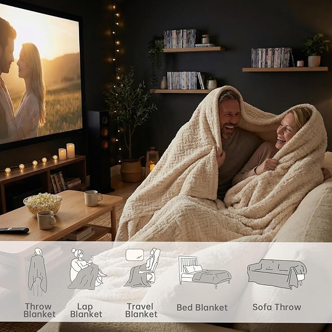 Buttery Soft Knit Throw Blanket 50x60 for Couch, Reversible Decorative Sofa Blanket, Lightweight Warm Microfiber Knitted Throw for Living Room, Bed, Farmhouse Cozy Gift, Ivory White