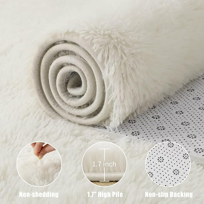 Macgace Small Throw Rugs for Bedroom, 2x3 Cream White Mini Non-Slip Area Rug, Super Soft Plush Fluffy Carpet Modern Home Decor Aesthetic for Entryway Entrance Nursery Kids Room Dorm Office