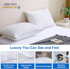 Cooling King Size Pillows Set of 2, Shredded Memory Foam Pillows, Adjustable Firm Bed Pillows Cool Cold Pillow for Hot Side Back Stomach Sleepers with Removable Washable Cover, 20" x 36", White