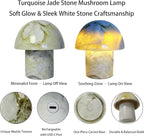 Natural Stone Mushroom Lamp, Marble LED Rechargeable Night Light with Touch Dimming, 3-Level Brightness Small Table Lamp for Bedside Ambient Home Decor, Hand-Polished Stone Decor Light