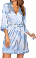 Ekouaer Women's Lace-Trim Silk Robes Bride Bridesmaid Kimono Satin Bathrobe V Neck Sleepwear with 3/4 Sleeve